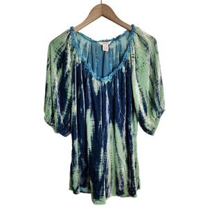 Sundance Tunic Top Women's Large Velour Velvet Silk Blend Blue Green